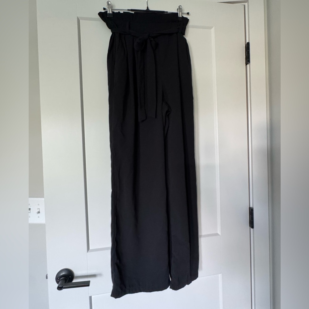 A New Day Black Paper Bag Trouser Wide Leg Pants with Belt Size M